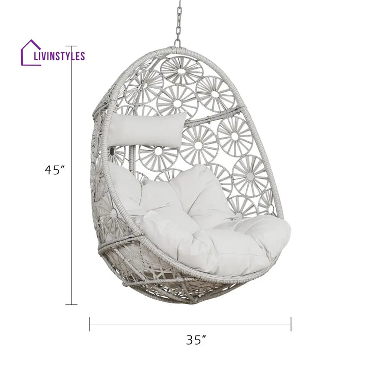 Benley Single Seater Hanging Swing Without Stand For Balcony Garden Swing (White) - Swings