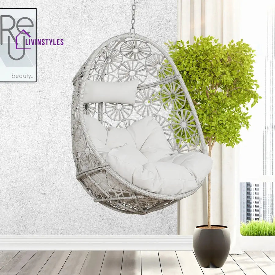 Benley Single Seater Hanging Swing Without Stand For Balcony Garden Swing (White) - Swings