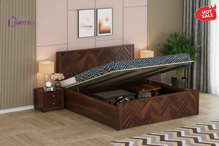 Benny Sheesham Wood Bed Hydraulic Storage - King Size