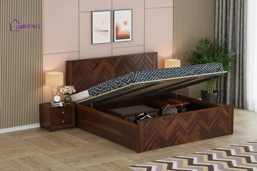Benny Sheesham Wood Bed Hydraulic Storage - King Size