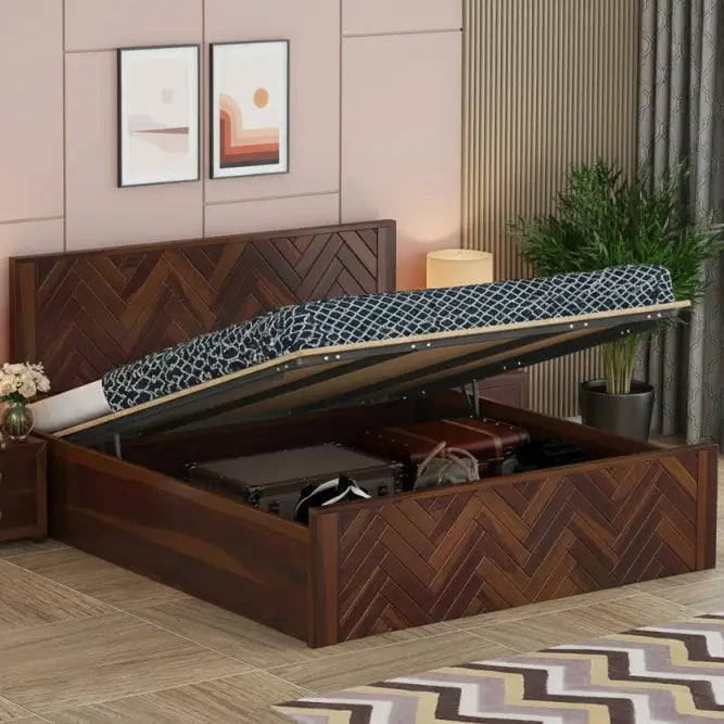 Benny Sheesham Wood Bed Hydraulic Storage - King Size