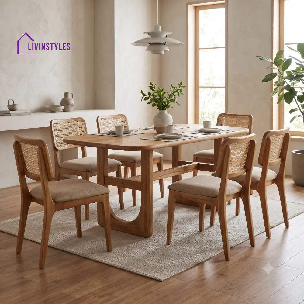Benoit Premium Mango Wood 6 Seater Dining Table Set | Natural Finish