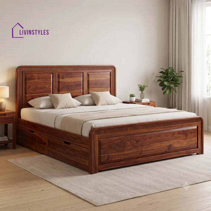 Benoit Premium Wooden Bed with Drawer Storage | King Size Bed & Queen Size Bed Online