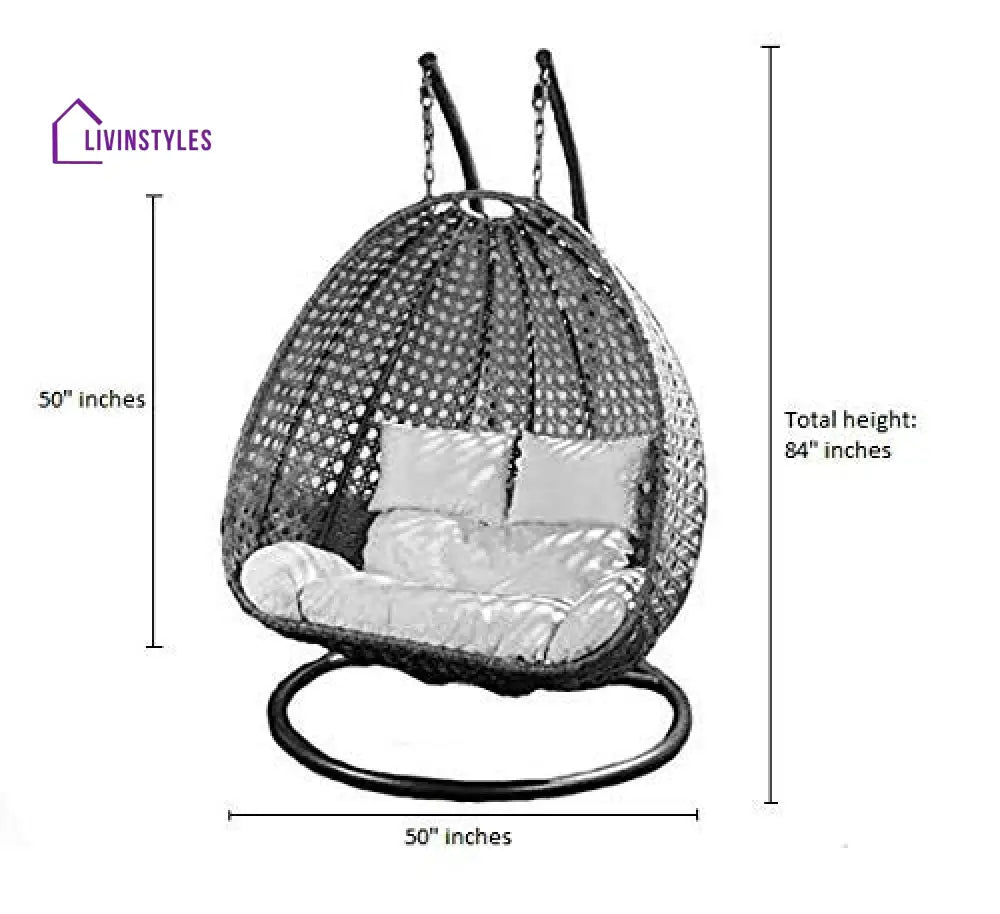 Benu Double Seater Hanging Swing With Stand For Balcony | Garden (White) Swings