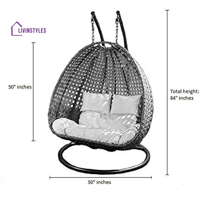 Benu Double Seater Hanging Swing With Stand For Balcony | Garden (White) Swings