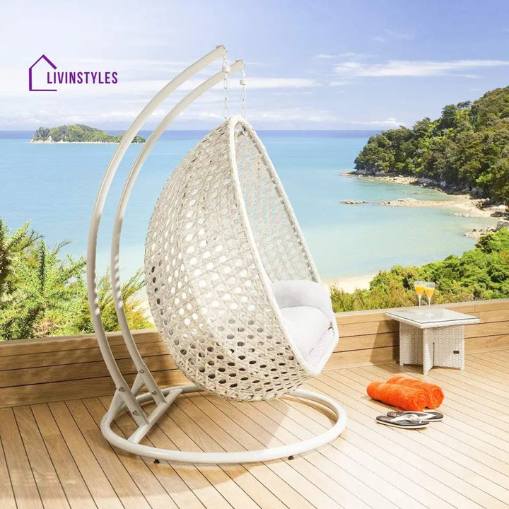 Benu Double Seater Hanging Swing With Stand For Balcony | Garden (White) Swings