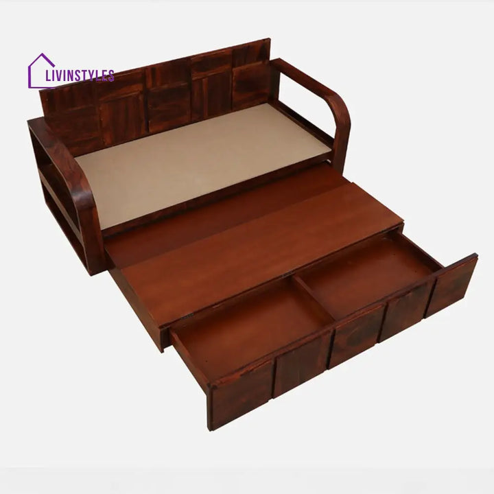 Bergen Sheesham Wood Pull Out 3 Seater Sofa Cum Bed In Scratch Resistant Honey Oak Finish