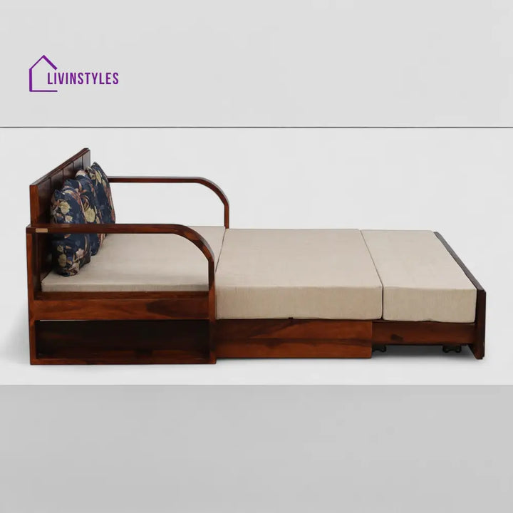 Bergen Sheesham Wood Pull Out 3 Seater Sofa Cum Bed In Scratch Resistant Honey Oak Finish