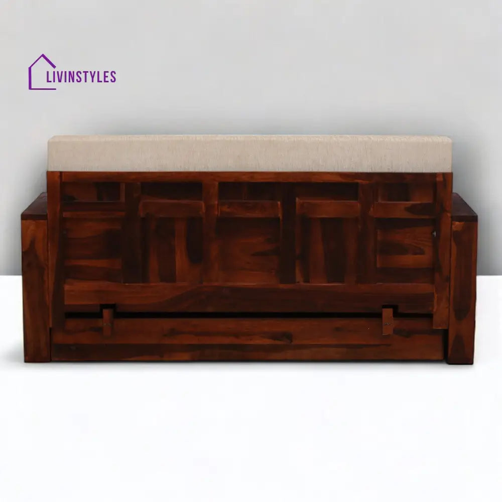 Bergen Sheesham Wood Pull Out 3 Seater Sofa Cum Bed In Scratch Resistant Honey Oak Finish