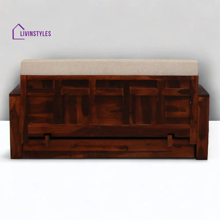 Bergen Sheesham Wood Pull Out 3 Seater Sofa Cum Bed In Scratch Resistant Honey Oak Finish
