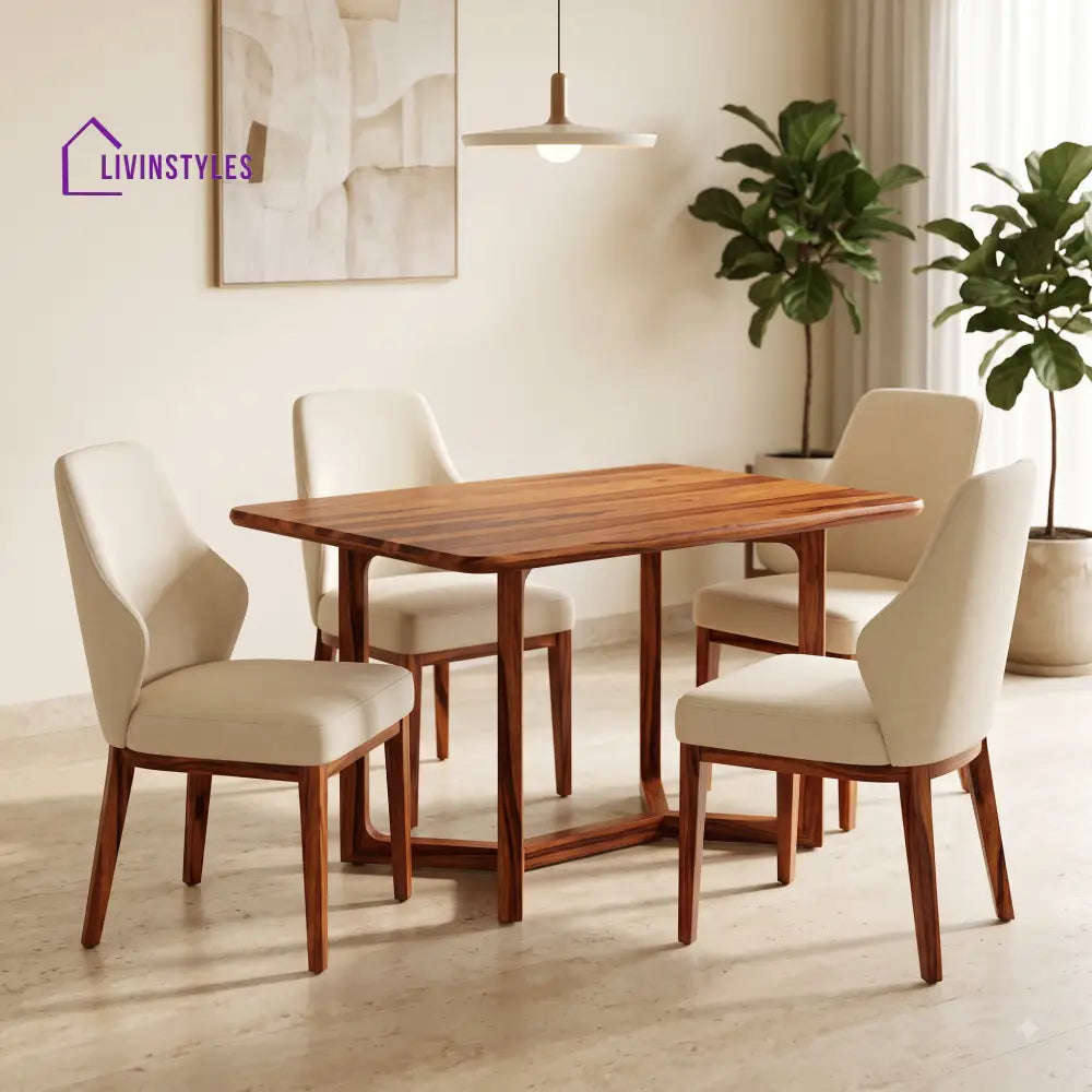 Bernard Premium Solid Wood 4 Seater Dining Table Set