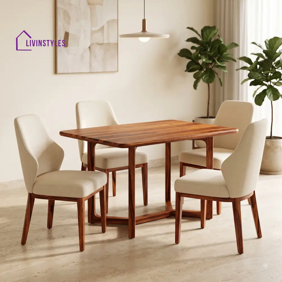 Bernard Premium Solid Wood 4 Seater Dining Table Set