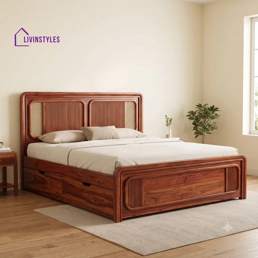 Bernard Premium Wooden Bed with Drawer Storage | King Size Bed & Queen Size Bed Online