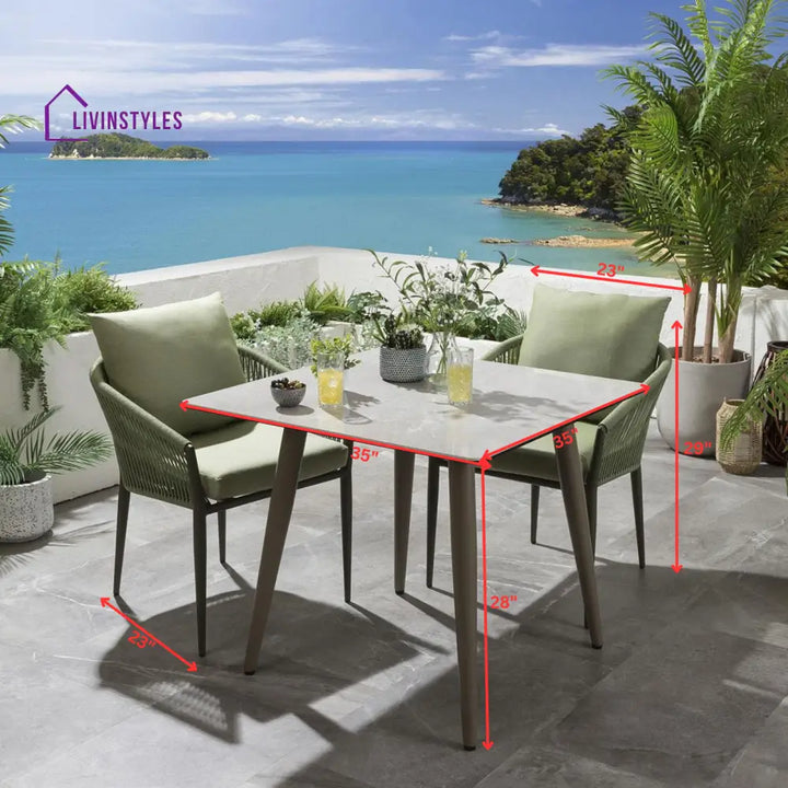 Bernardo Outdoor Patio Seating Set 2 Chairs and 1 Table Set (Beige + Green) Braided & Rope - Dining sets