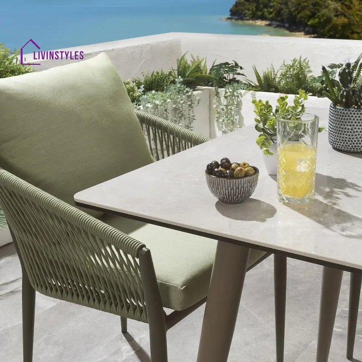 Bernardo Outdoor Patio Seating Set 2 Chairs and 1 Table Set (Beige + Green) Braided & Rope - Dining sets