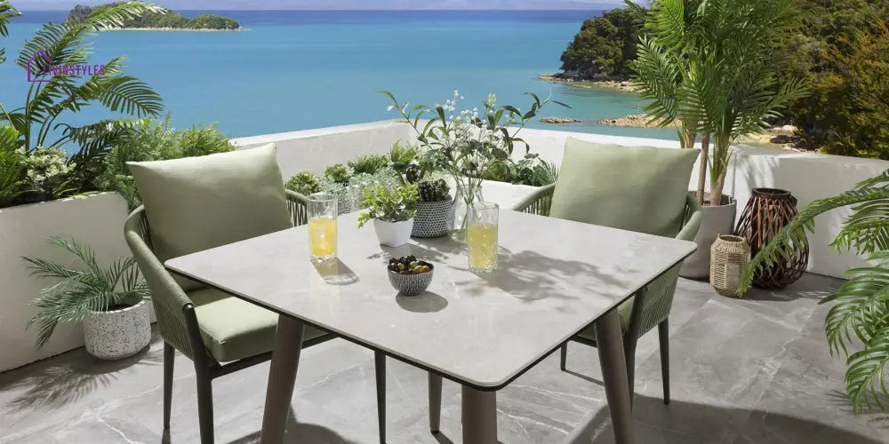 Bernardo Outdoor Patio Seating Set 2 Chairs and 1 Table Set (Beige + Green) Braided & Rope - Dining sets