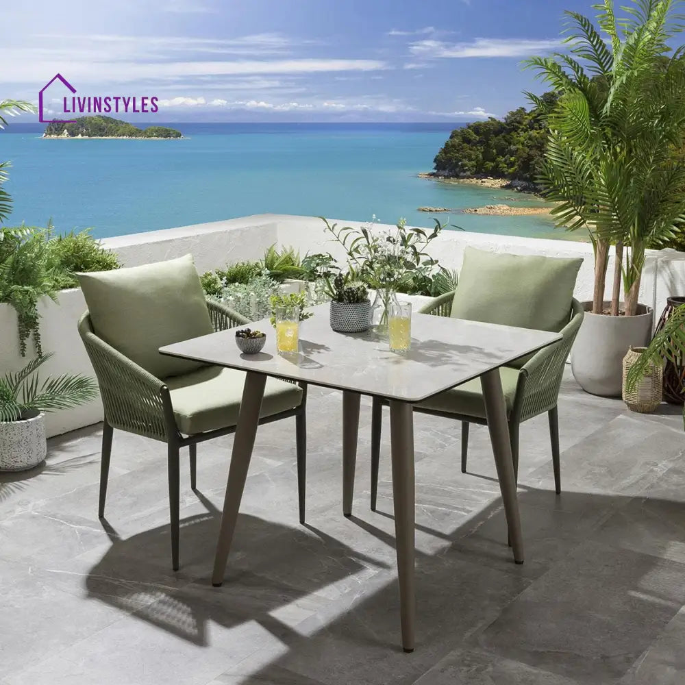 Bernardo Outdoor Patio Seating Set 2 Chairs and 1 Table Set (Beige + Green) Braided & Rope - Dining sets