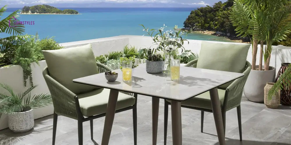 Bernardo Outdoor Patio Seating Set 2 Chairs and 1 Table Set (Beige + Green) Braided & Rope - Dining sets