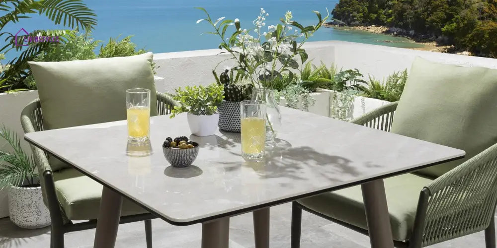 Bernardo Outdoor Patio Seating Set 2 Chairs and 1 Table Set (Beige + Green) Braided & Rope - Dining sets