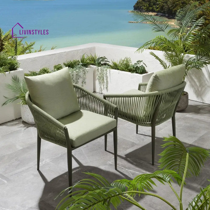 Bernardo Outdoor Patio Seating Set 2 Chairs and 1 Table Set (Beige + Green) Braided & Rope - Dining sets