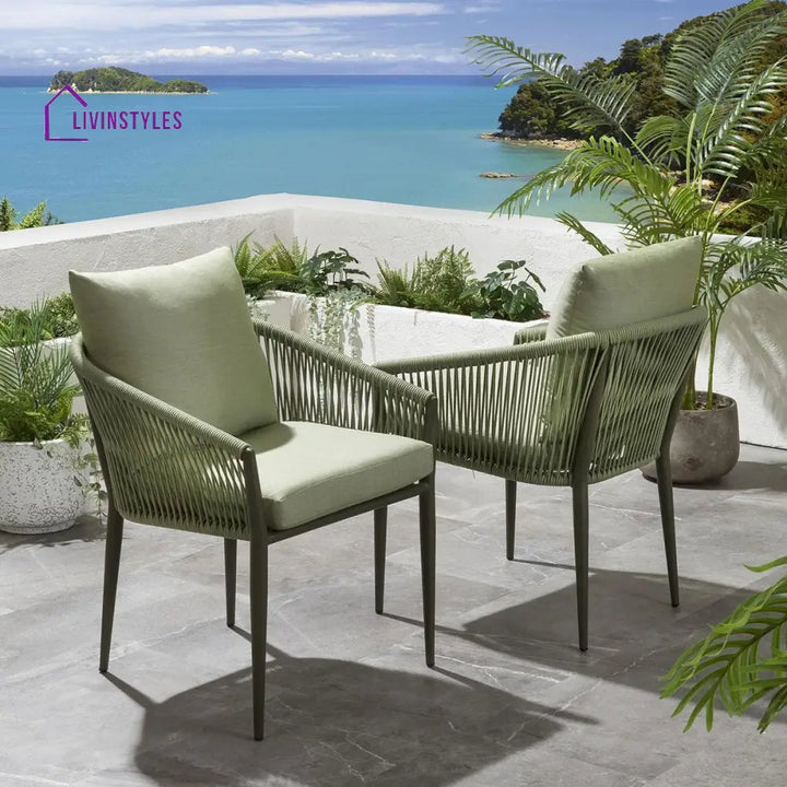 Bernardo Outdoor Patio Seating Set 2 Chairs and 1 Table Set (Beige + Green) Braided & Rope - Dining sets