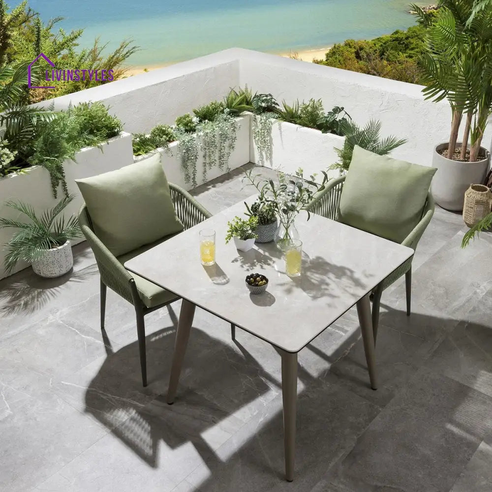 Bernardo Outdoor Patio Seating Set 2 Chairs and 1 Table Set (Beige + Green) Braided & Rope - Dining sets