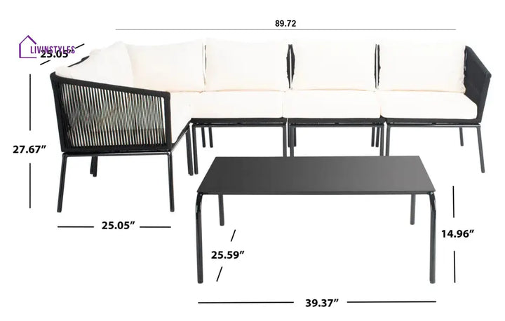 Berri Outdoor Garden Balcony Sofa Set 5 Seater and 1 Center Table Set Braid & Rope (Grey) - Sofa Sets