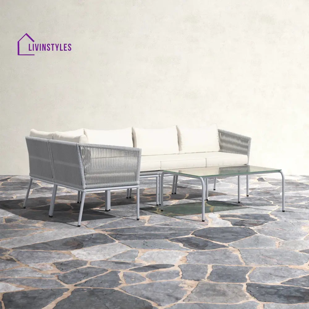 Berri Outdoor Garden Balcony Sofa Set 5 Seater and 1 Center Table Set Braid & Rope (Grey) - Sofa Sets