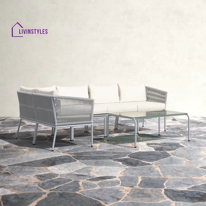 Berri Outdoor Garden Balcony Sofa Set 5 Seater and 1 Center Table Set Braid & Rope (Grey) - Sofa Sets