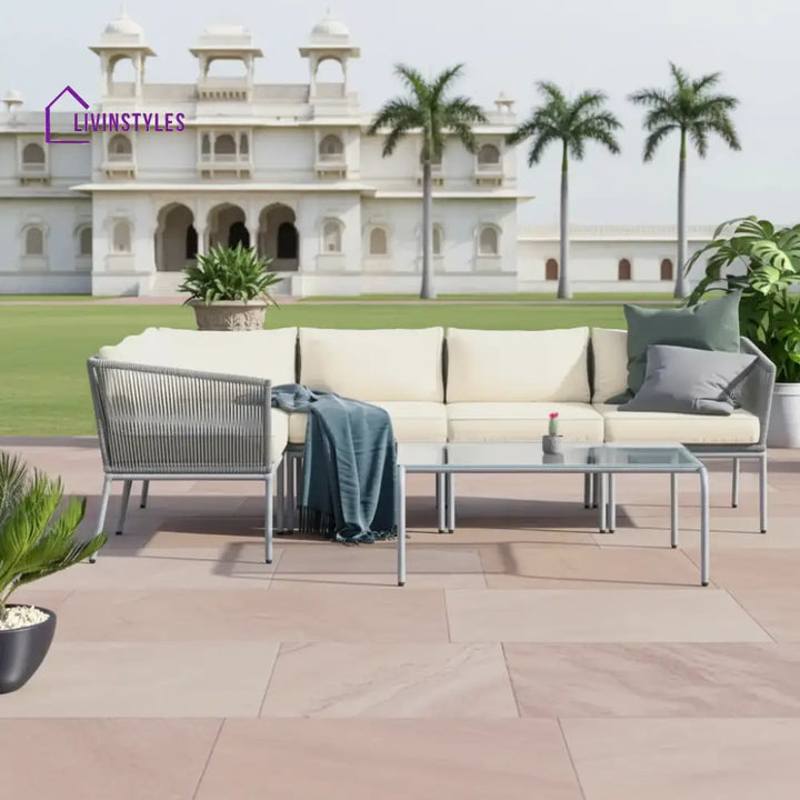 Berri Outdoor Garden Balcony Sofa Set 5 Seater and 1 Center Table Set Braid & Rope (Grey) - Sofa Sets