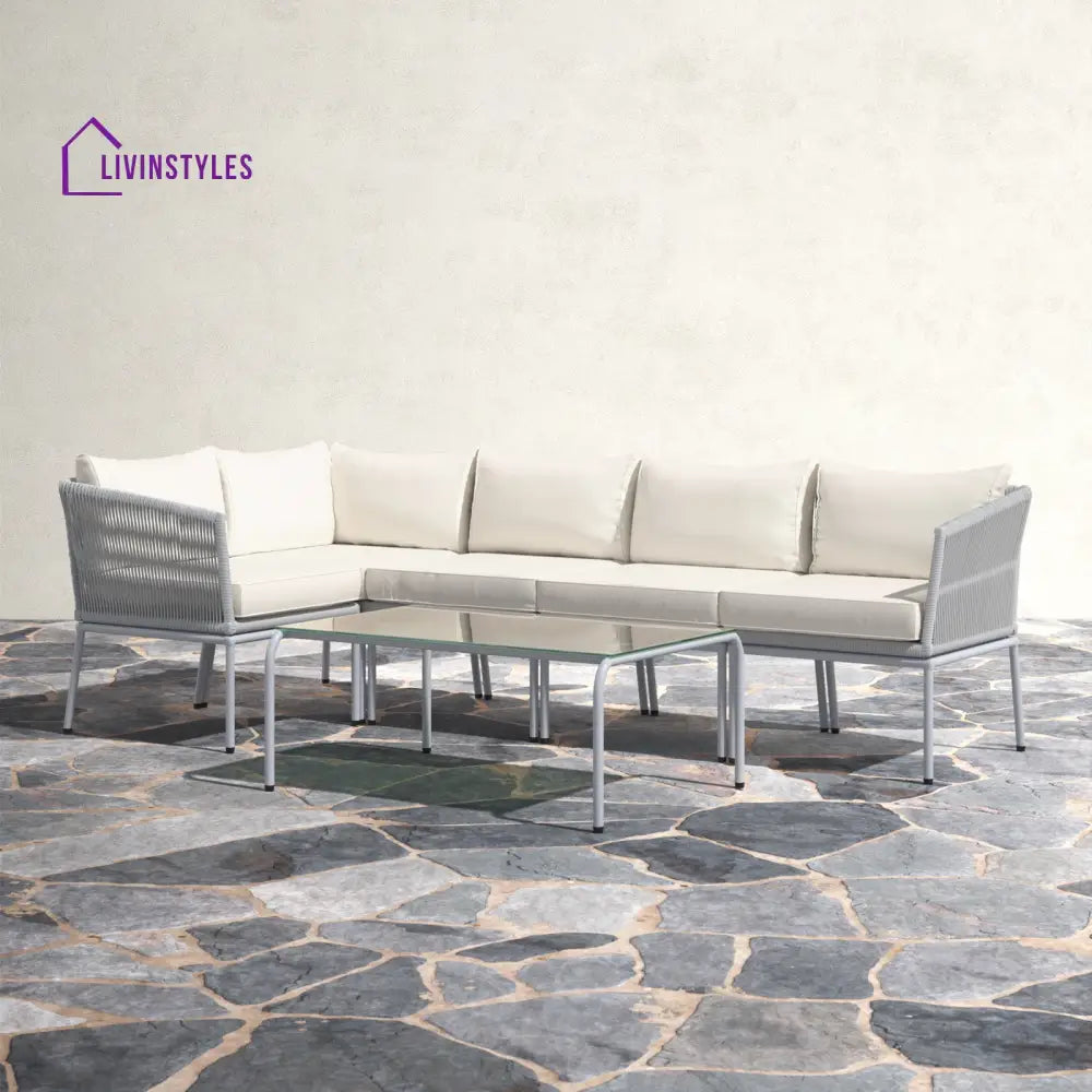 Berri Outdoor Garden Balcony Sofa Set 5 Seater and 1 Center Table Set Braid & Rope (Grey) - Sofa Sets