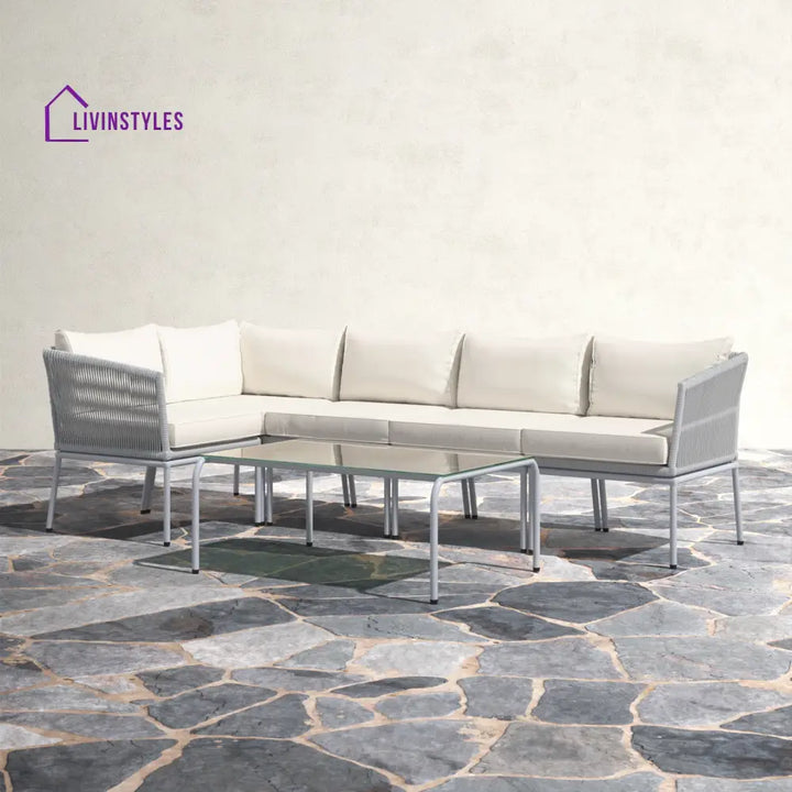 Berri Outdoor Garden Balcony Sofa Set 5 Seater and 1 Center Table Set Braid & Rope (Grey) - Sofa Sets