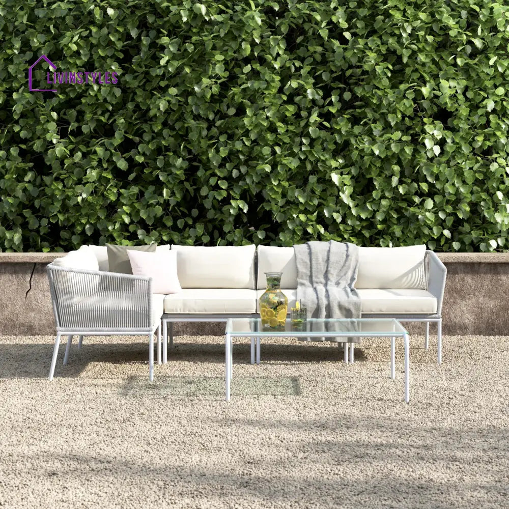 Berri Outdoor Garden Balcony Sofa Set 5 Seater and 1 Center Table Set Braid & Rope (Grey) - Sofa Sets
