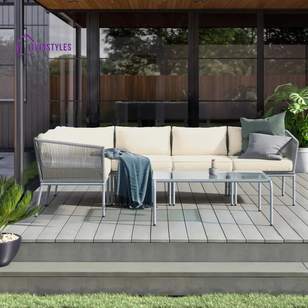 Berri Outdoor Garden Balcony Sofa Set 5 Seater and 1 Center Table Set Braid & Rope (Grey) - Sofa Sets
