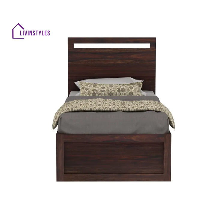Berta Solid Sheesham Wood Single Bed Without Storage (Walnut Finish) Bed