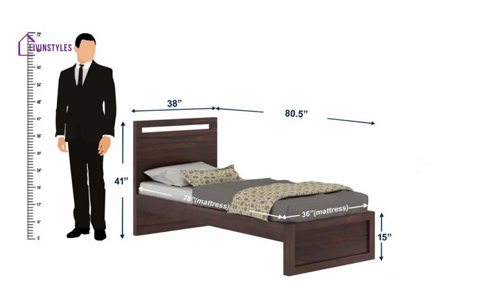 Berta Solid Sheesham Wood Single Bed Without Storage (Walnut Finish) Bed