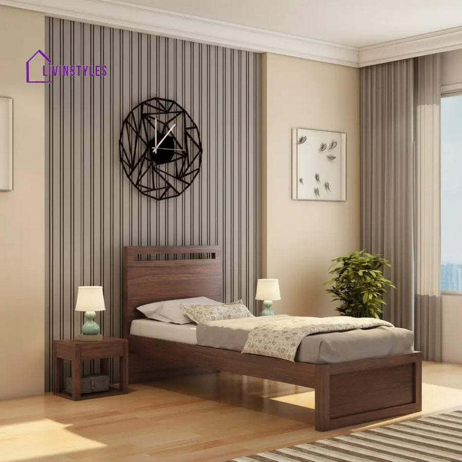Berta Solid Sheesham Wood Single Bed Without Storage (Walnut Finish) Bed