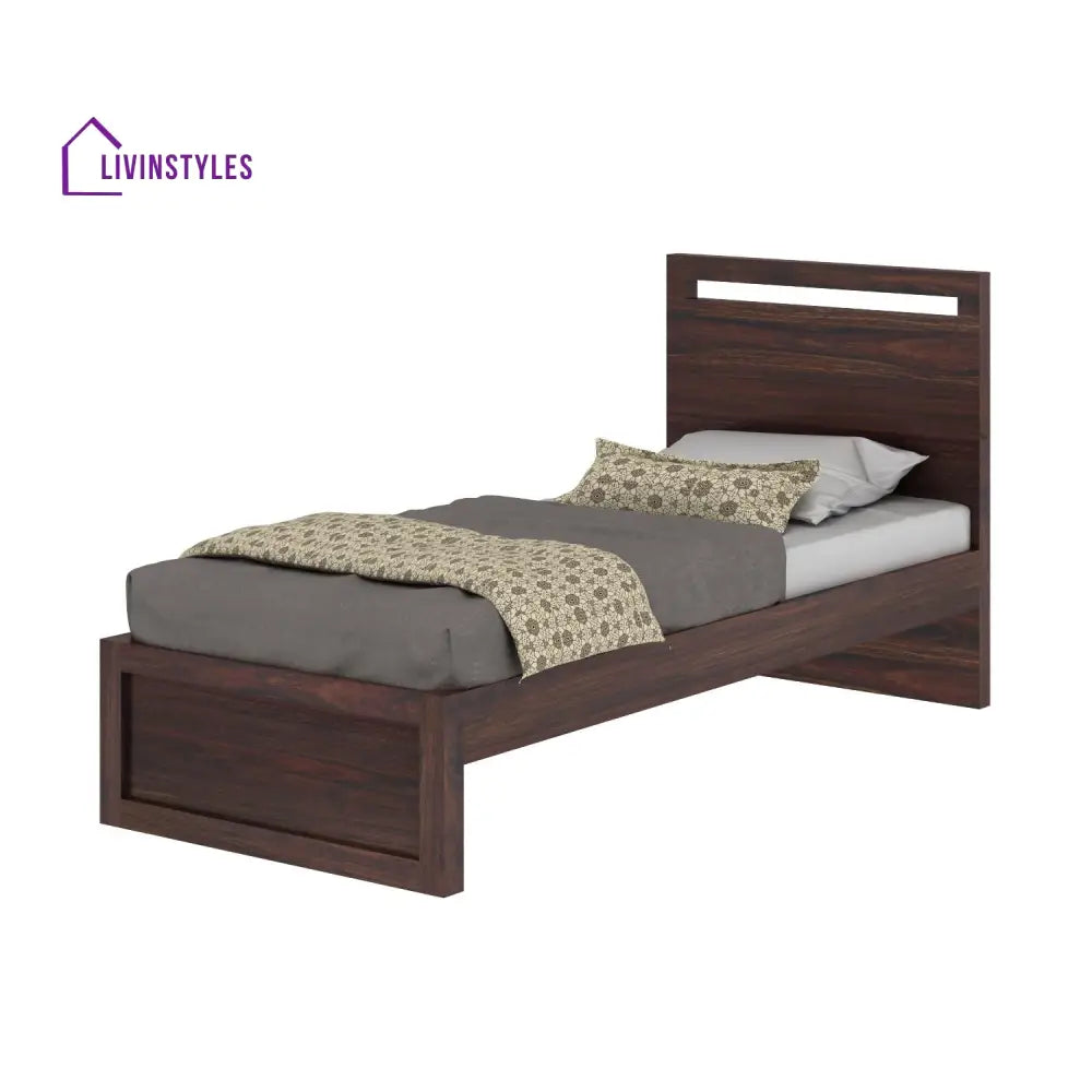 Berta Solid Sheesham Wood Single Bed Without Storage (Walnut Finish) Bed