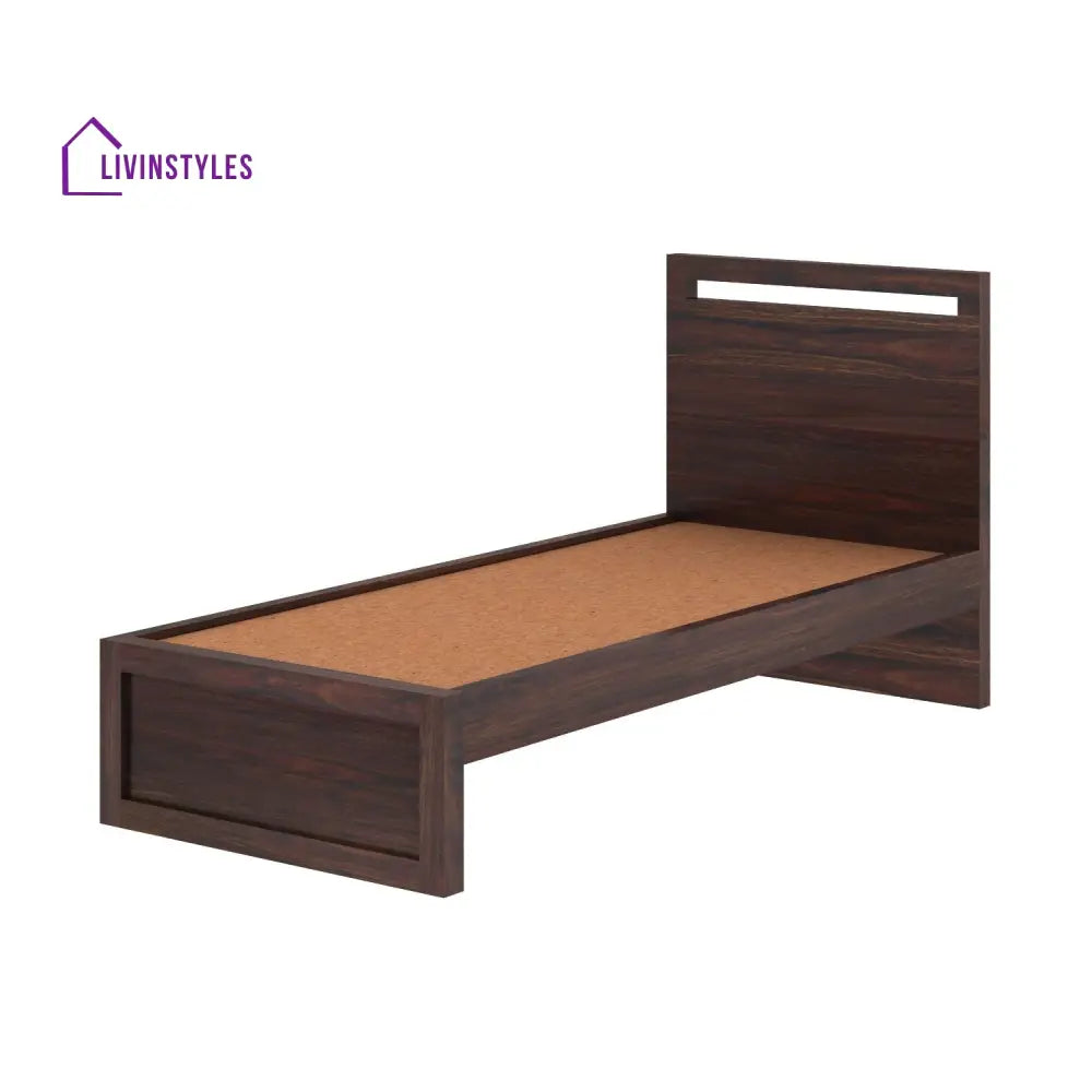 Berta Solid Sheesham Wood Single Bed Without Storage (Walnut Finish) Bed
