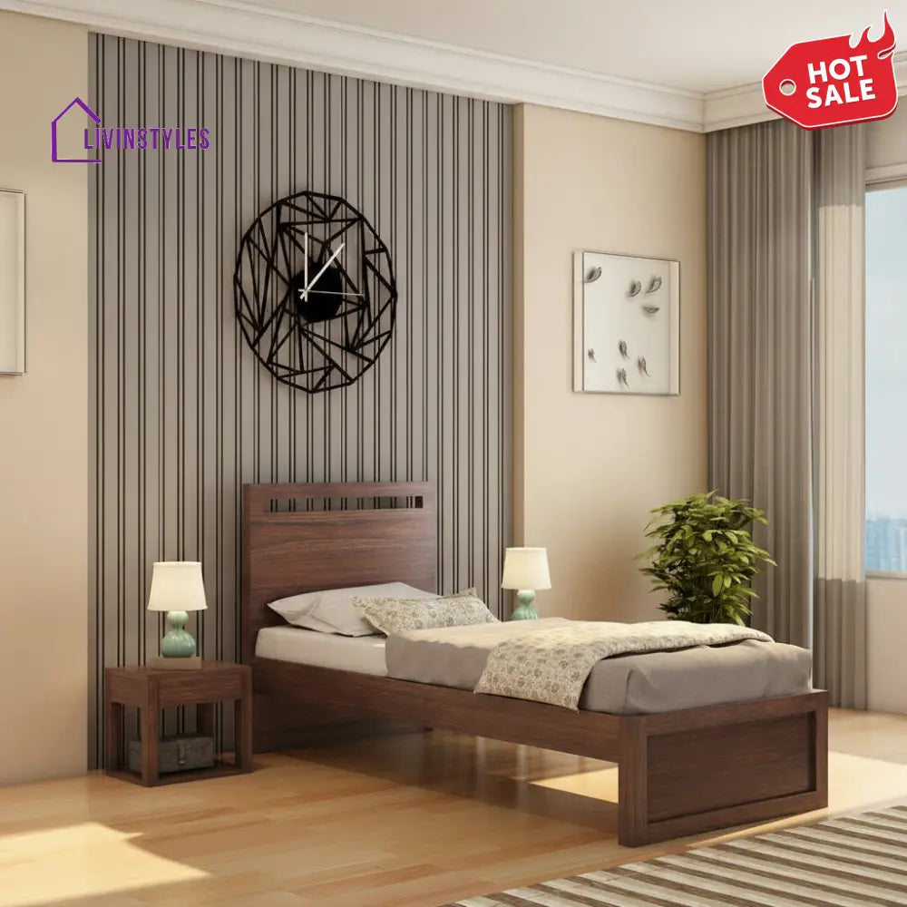 Berta Solid Sheesham Wood Single Bed Without Storage (Walnut Finish) Bed