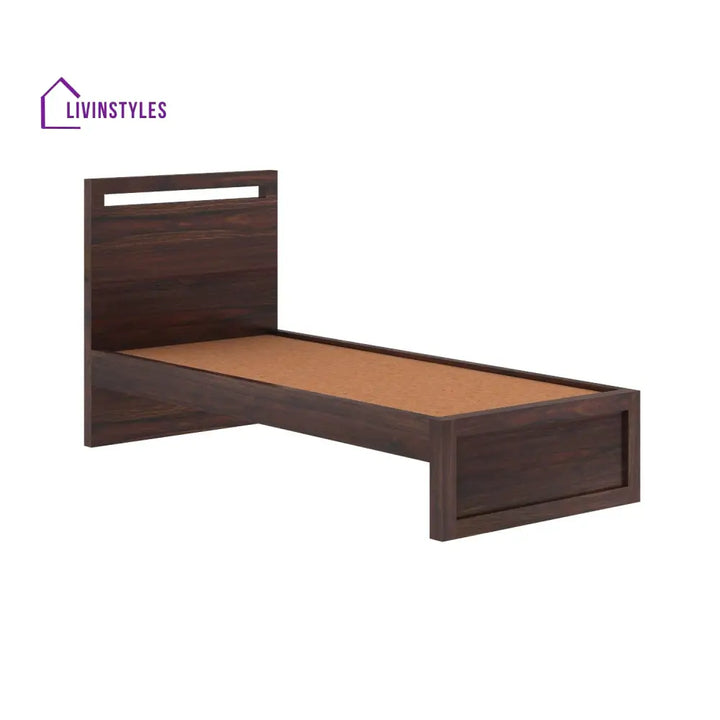 Berta Solid Sheesham Wood Single Bed Without Storage (Walnut Finish) Bed