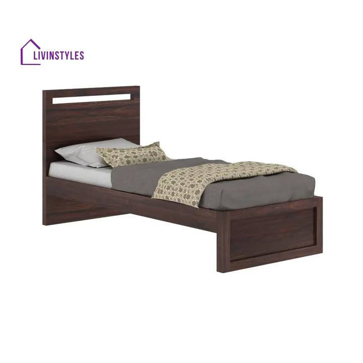 Berta Solid Sheesham Wood Single Bed Without Storage (Walnut Finish) Bed