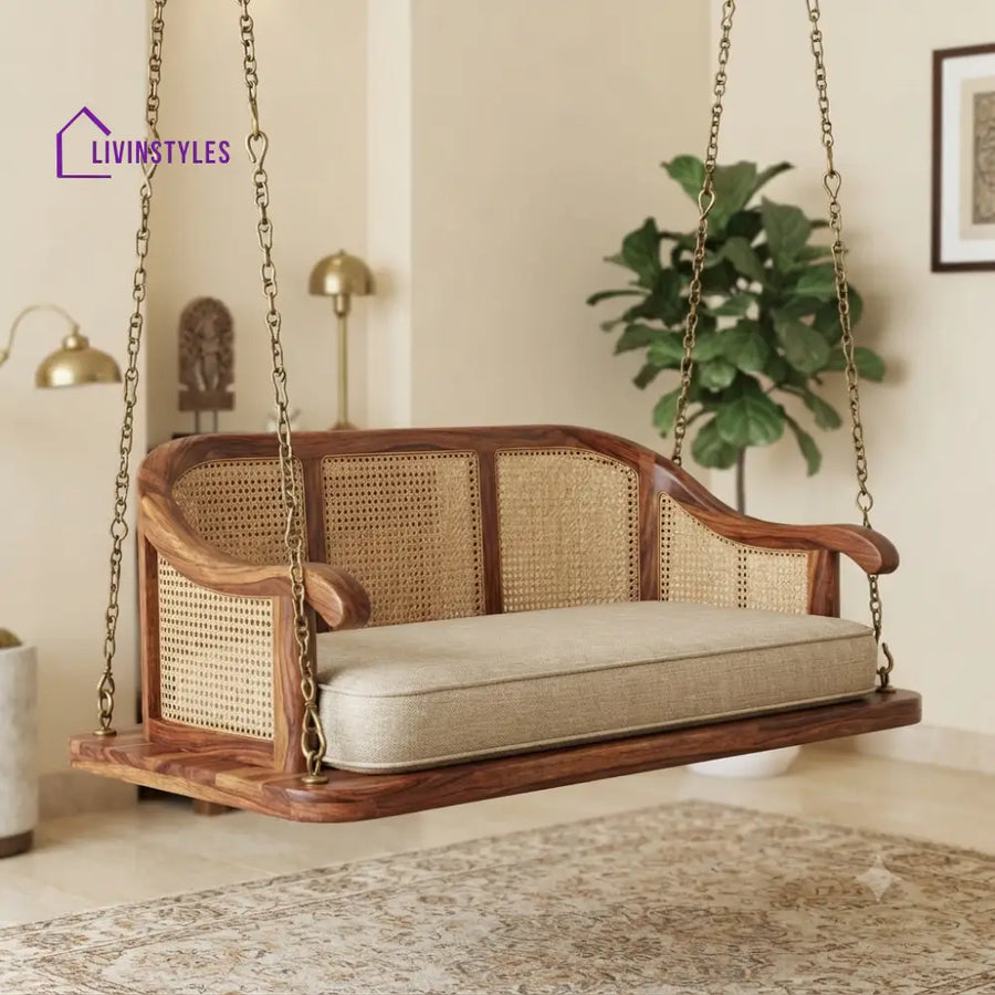 Bertrand 2 Seater Wooden Swing for Home | Wooden Jhula for home