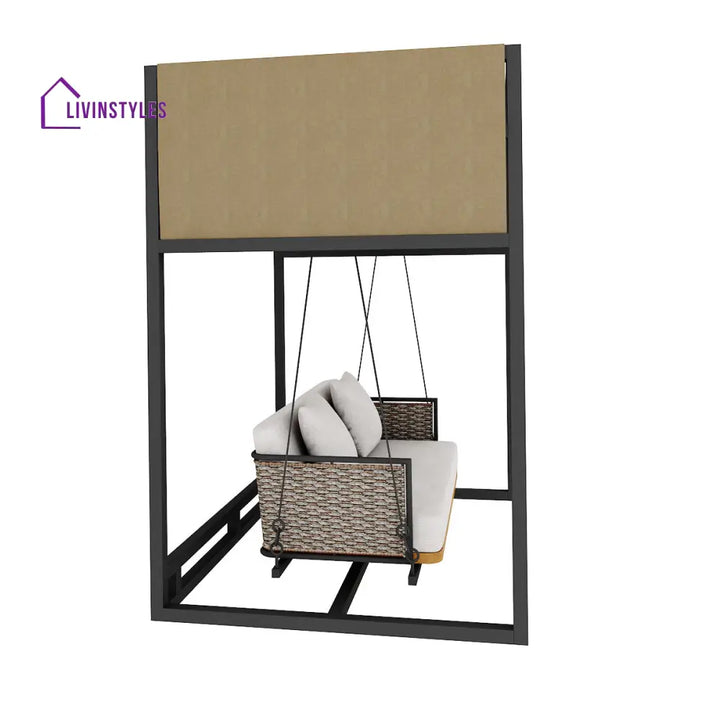 Betancur Double Seater Hanging Swing With Stand For Balcony Garden Swing (Grey) - Swings