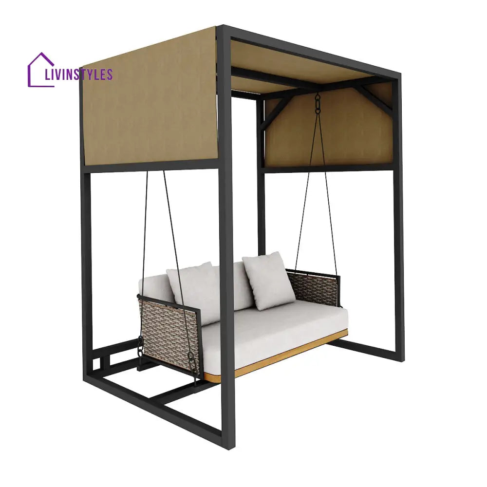 Betancur Double Seater Hanging Swing With Stand For Balcony Garden Swing (Grey) - Swings