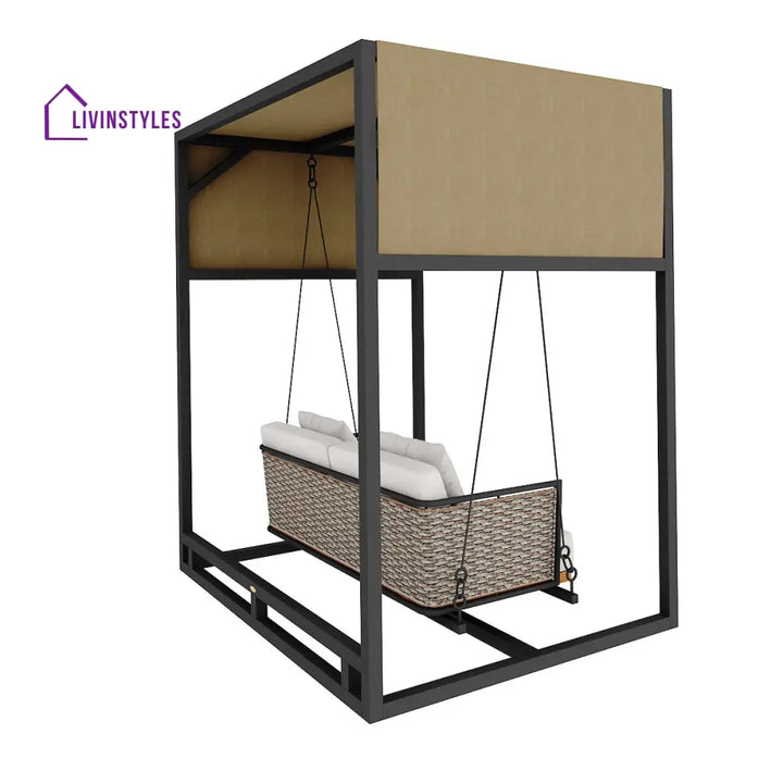 Betancur Double Seater Hanging Swing With Stand For Balcony Garden Swing (Grey) - Swings