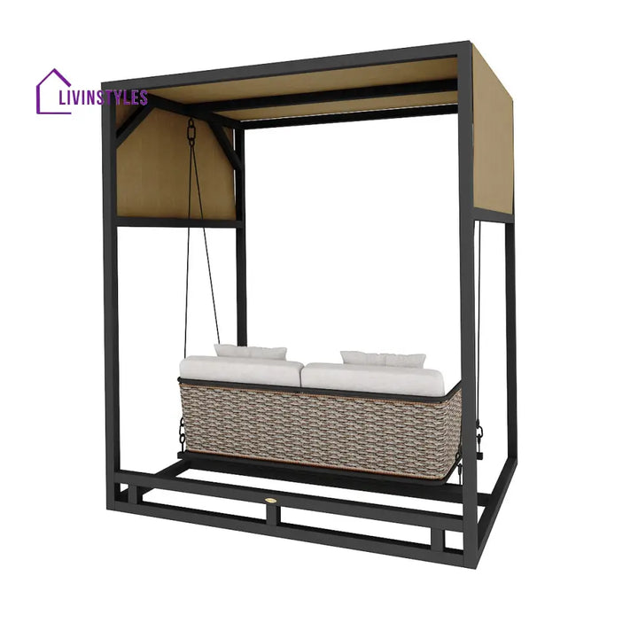 Betancur Double Seater Hanging Swing With Stand For Balcony Garden Swing (Grey) - Swings