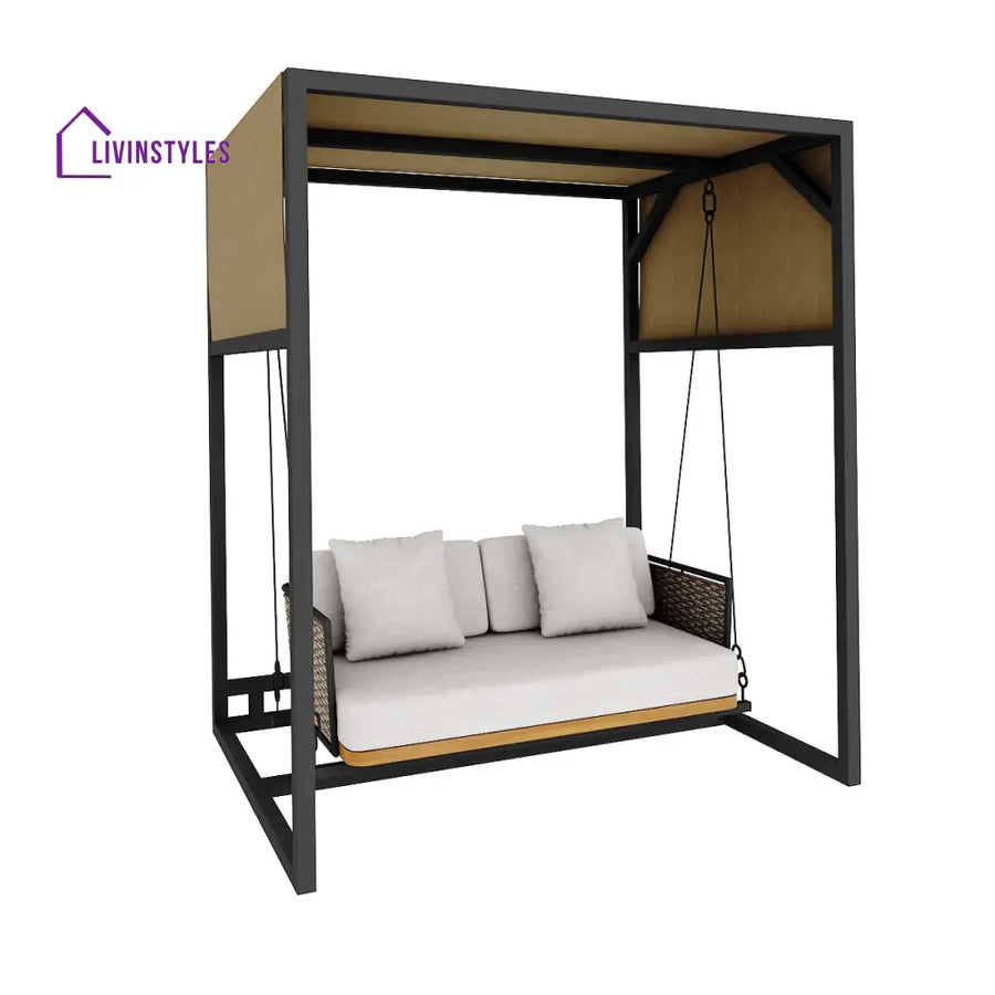 Betancur Double Seater Hanging Swing With Stand For Balcony Garden Swing (Grey) - Swings