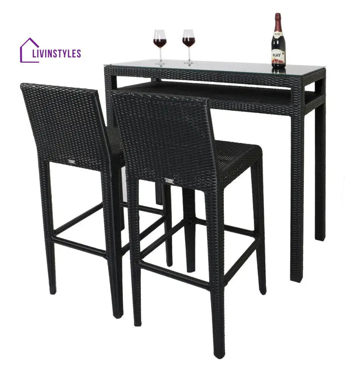 Betta Outdoor Patio Bar Sets 2 Chairs and 1 Table (Black) - Bar Sets