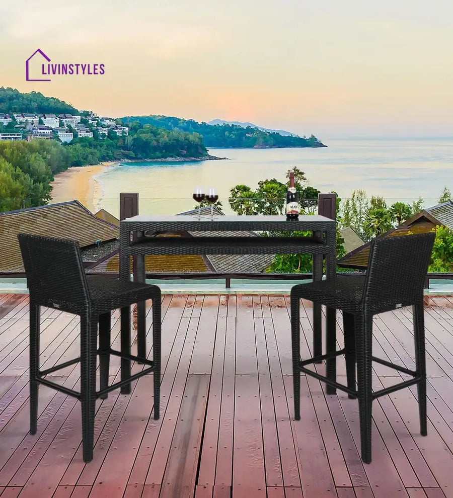 Betta Outdoor Patio Bar Sets 2 Chairs and 1 Table (Black) - Bar Sets